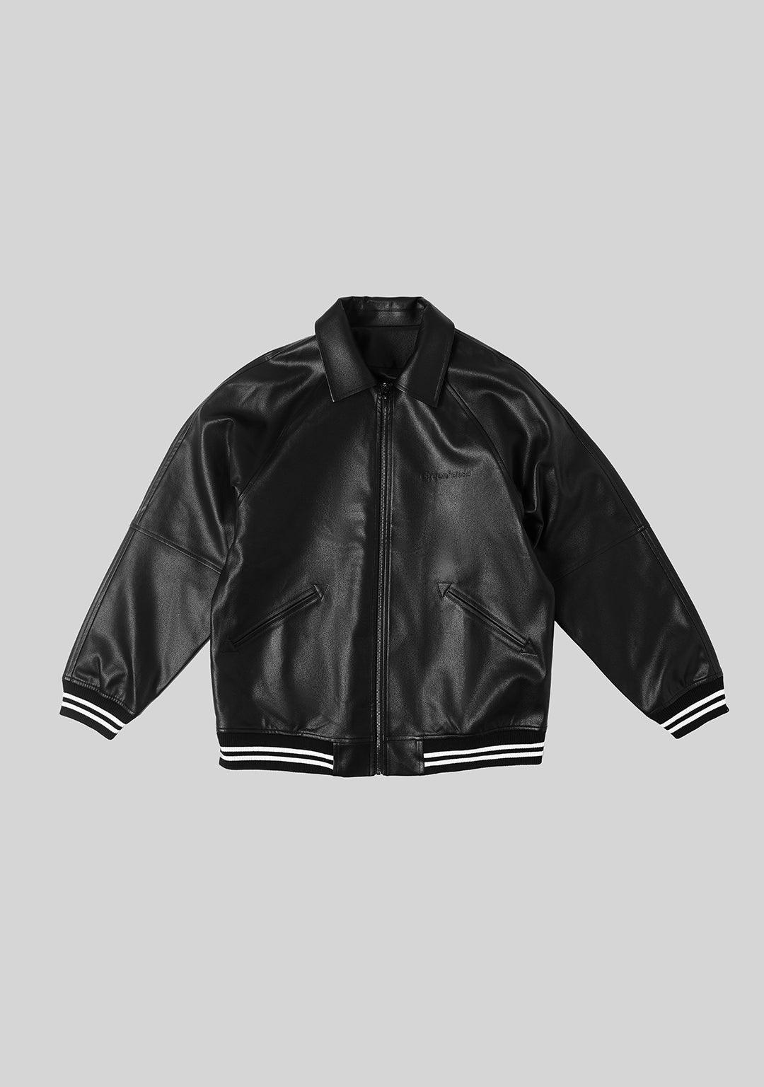 Bump Print Old School Stylish PU Leather Jacket - Black - Greenpanda