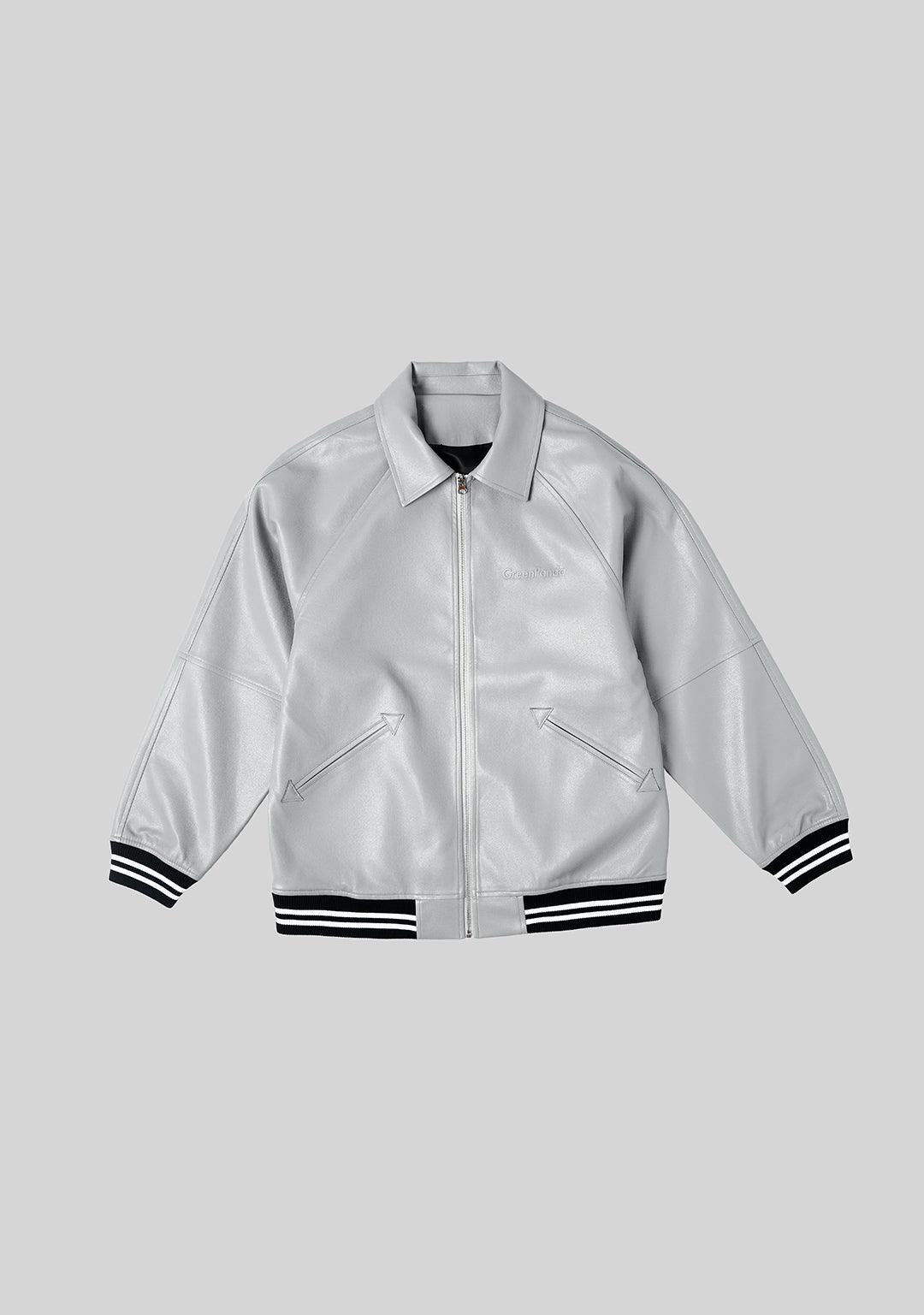 Bump Print Old School Stylish PU Leather Jacket - Gray - Greenpanda