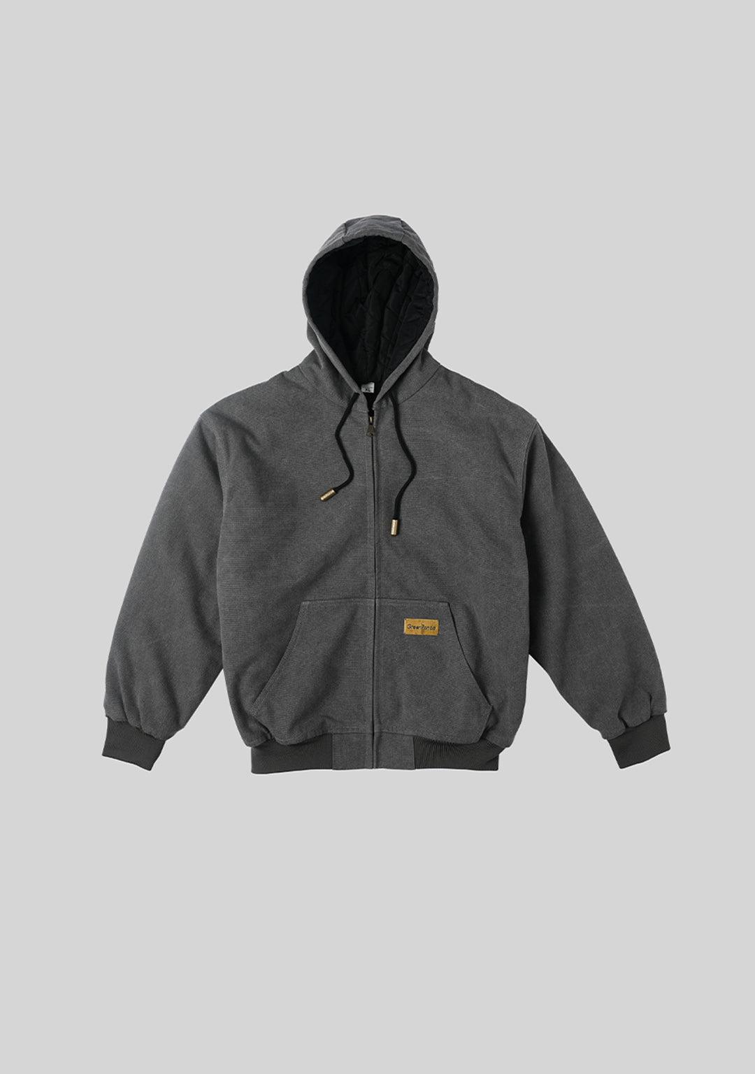 Heavy Duty Washed American Workwear Hooded Jacket - Dark Gray - Greenpanda