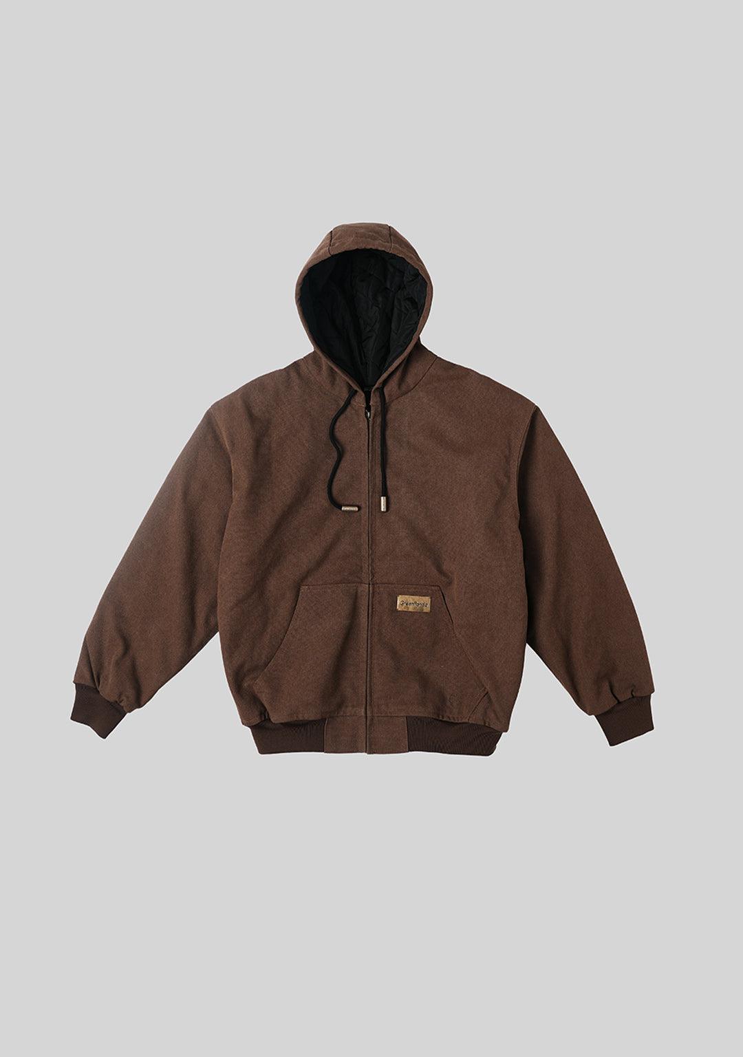 Heavy Duty Washed American Workwear Hooded Jacket - Brown - Greenpanda