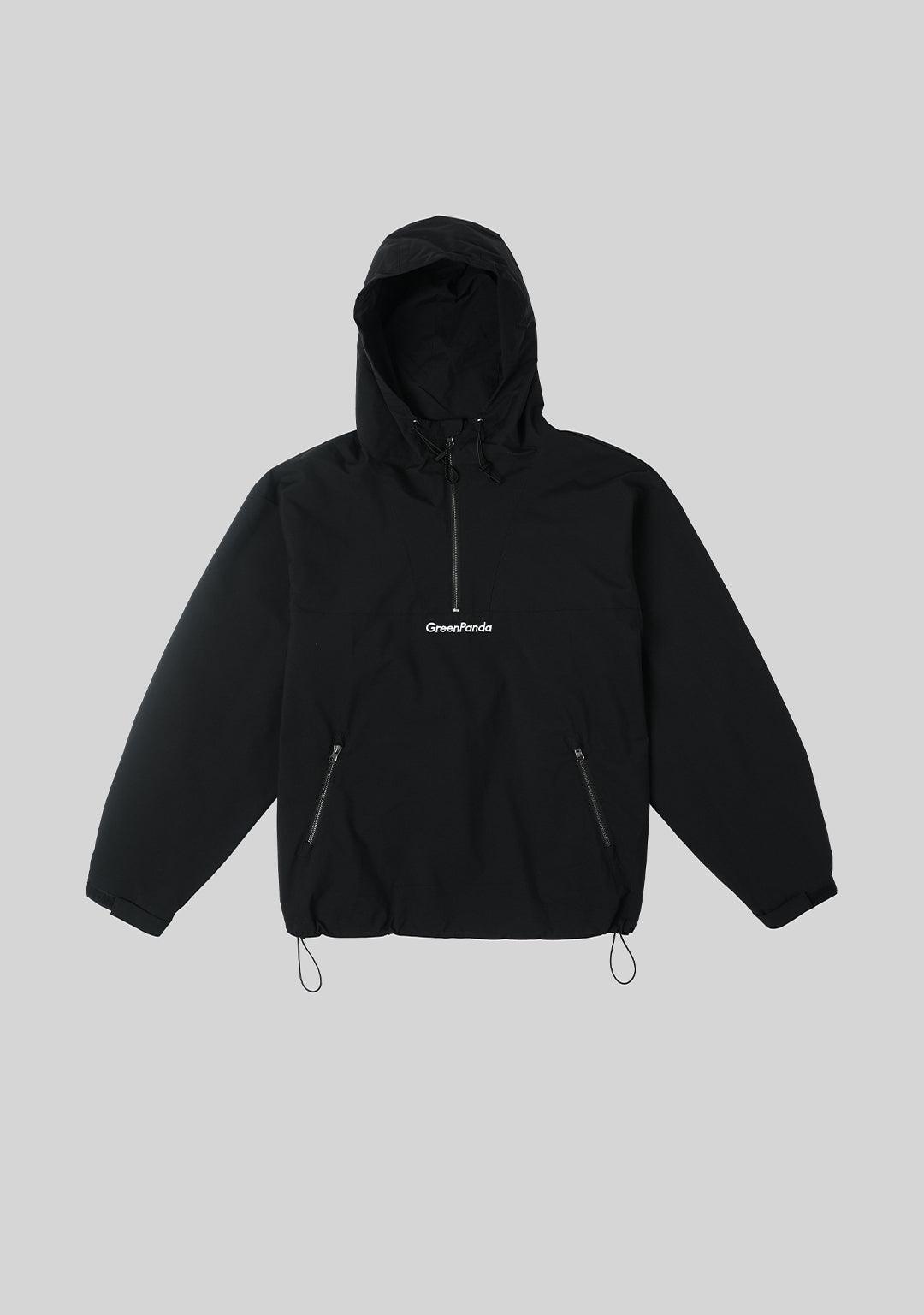 Hooded Half-Zip Windproof Jacket-Black - Greenpanda
