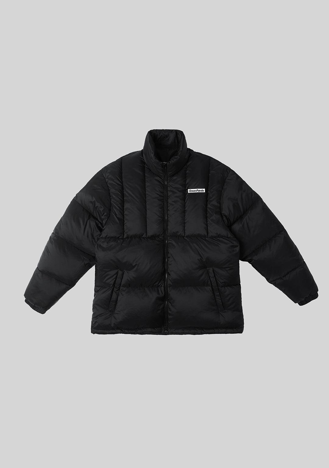 Classic Logo Printed Stand Collar Down Jacket - Black - Greenpanda
