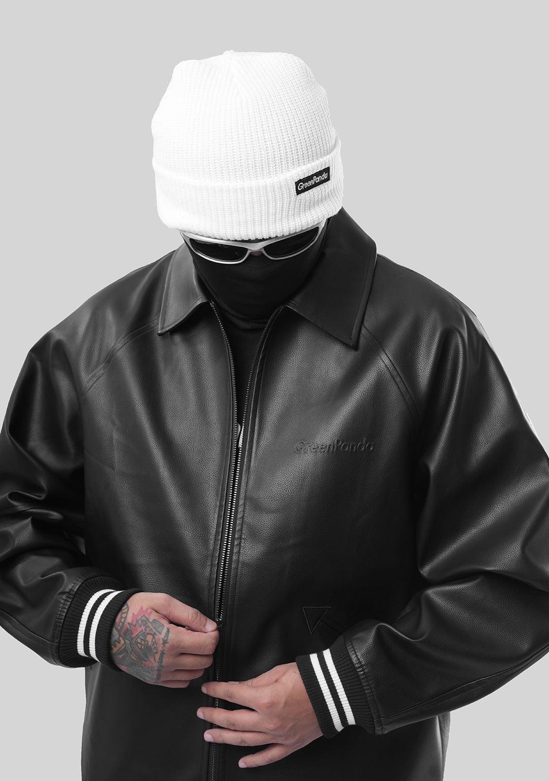 Bump Print Old School Stylish PU Leather Jacket - Black - Greenpanda