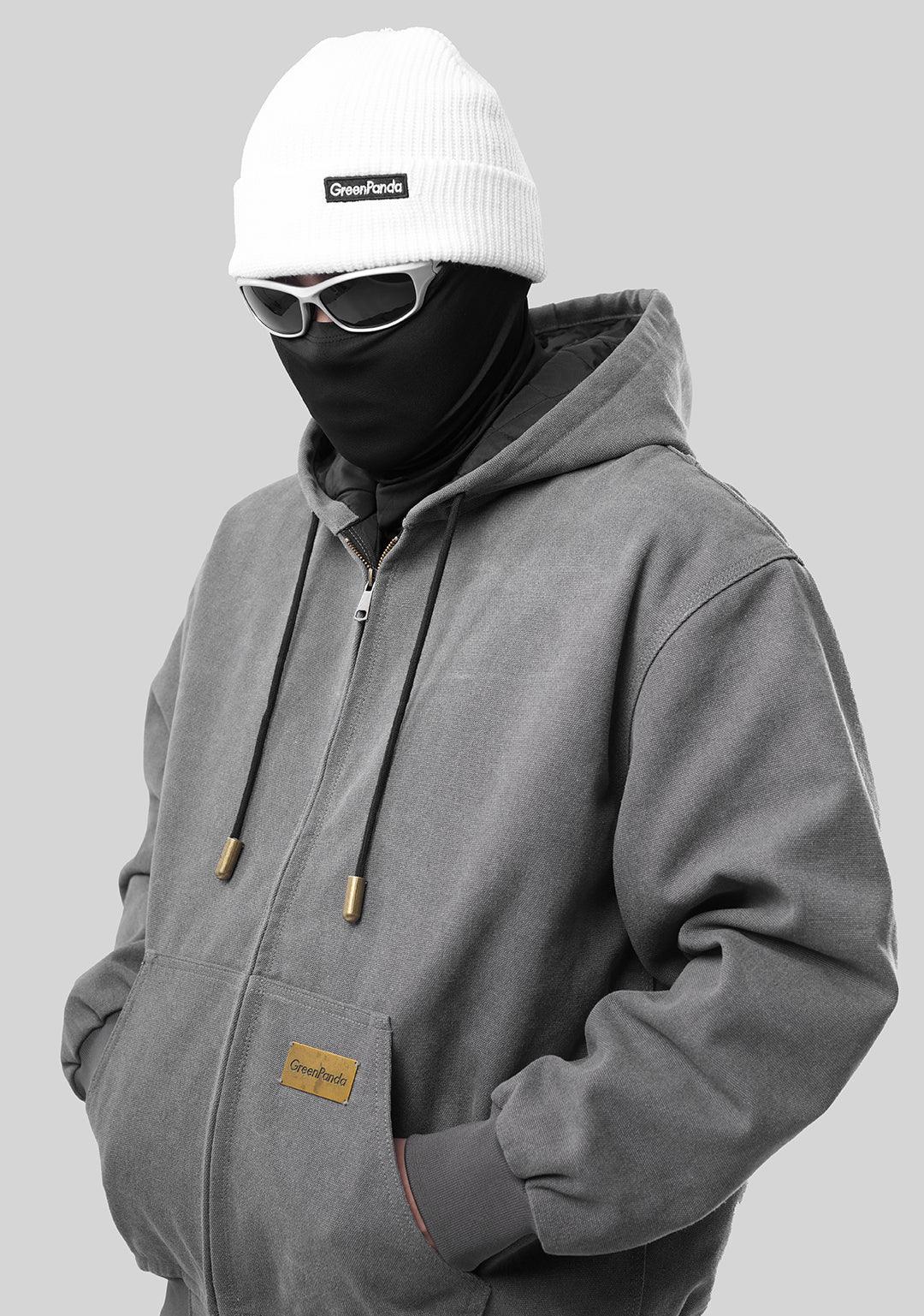 Heavy Duty Washed American Workwear Hooded Jacket - Dark Gray - Greenpanda
