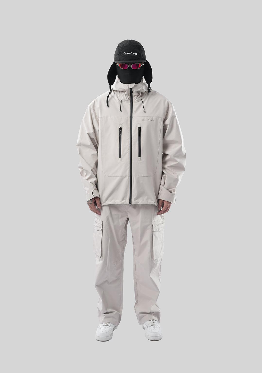 Outdoor Windproof Mountaineering Hard Shell Punching Jacket - Beige Gray - Greenpanda