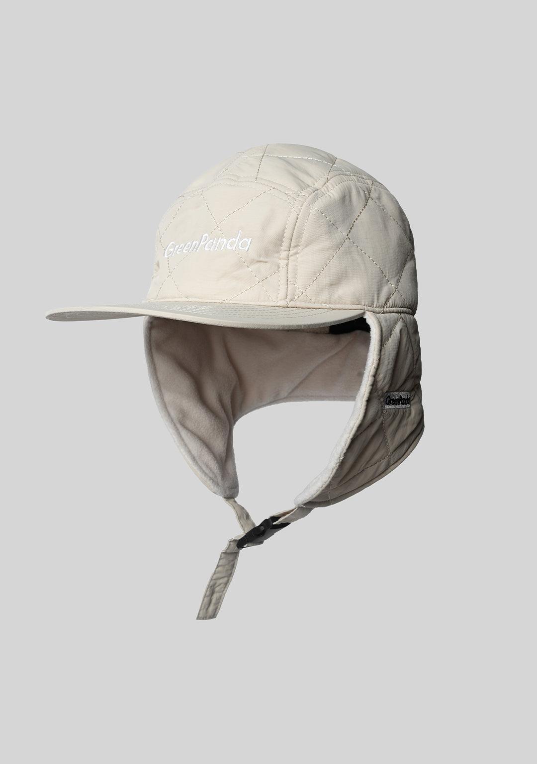 Logo Embroidered Thunderbolt Ear Flap Cap - Beige - Greenpanda