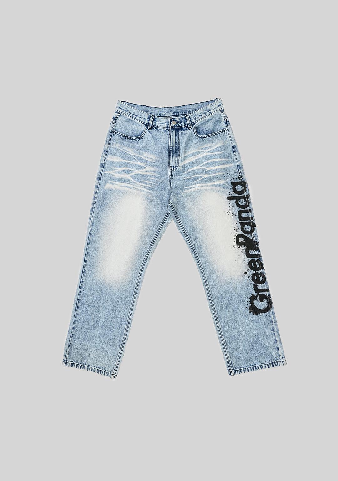 Graffiti Logo Loose Fit Denim Jeans - Greenpanda