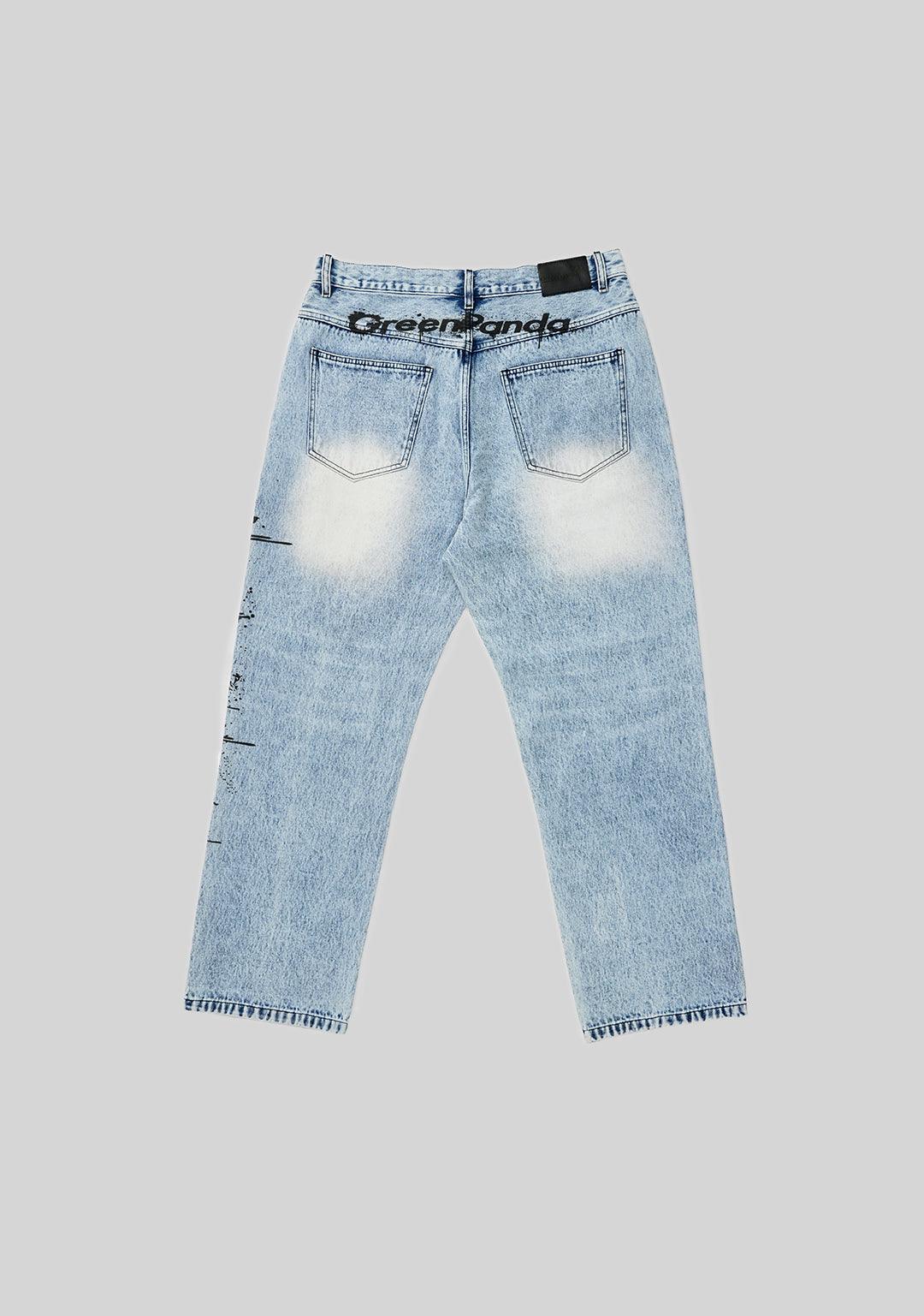 Graffiti Logo Loose Fit Denim Jeans - Greenpanda