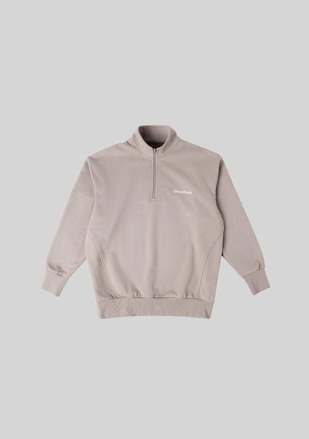 Half Zipper Sweat Top with Collar-Khaki - Greenpanda