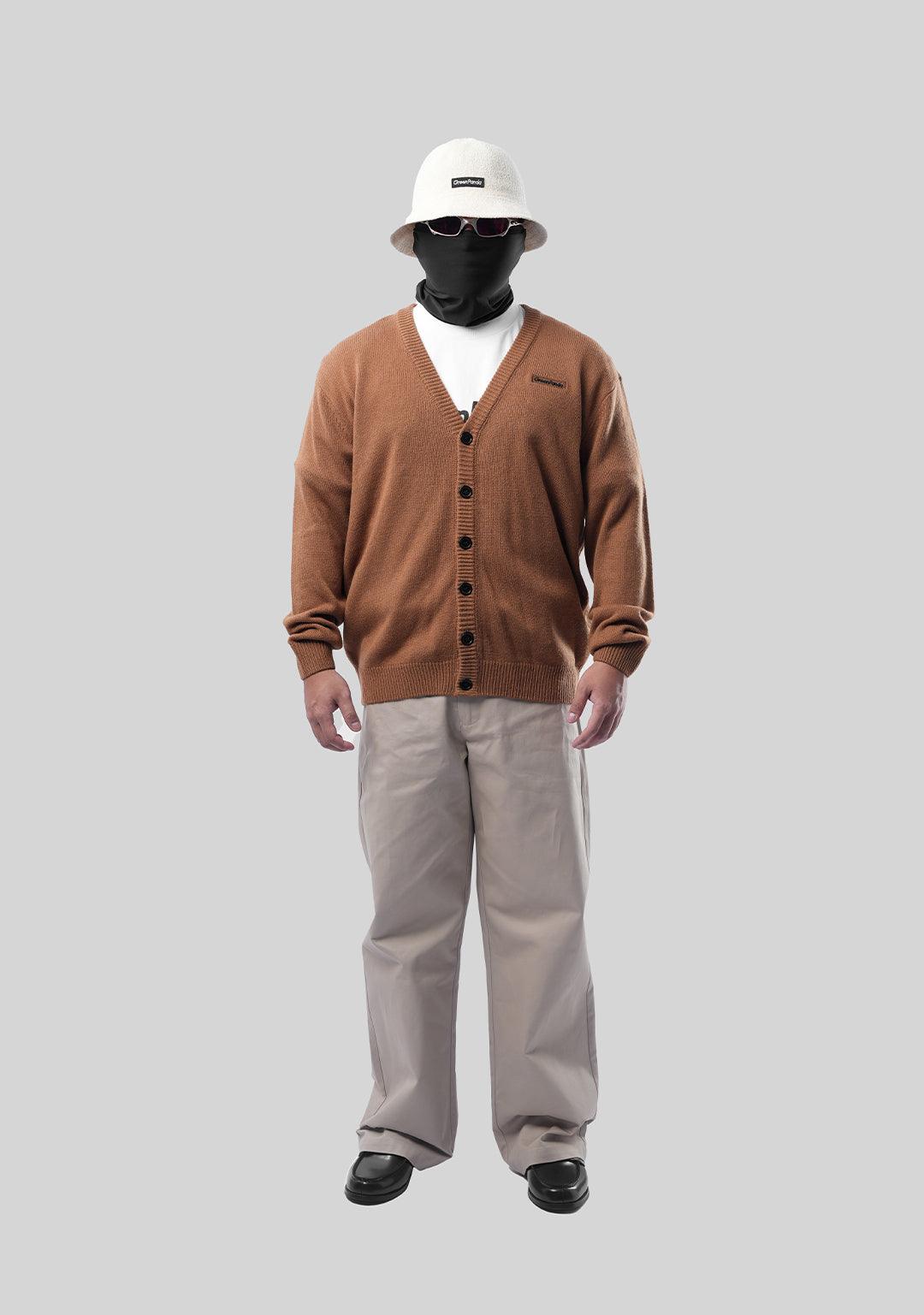 Basic Logo Knit Cardigan - Brown - Greenpanda