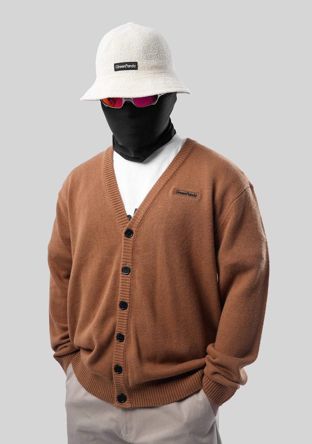 Basic Logo Knit Cardigan - Brown - Greenpanda