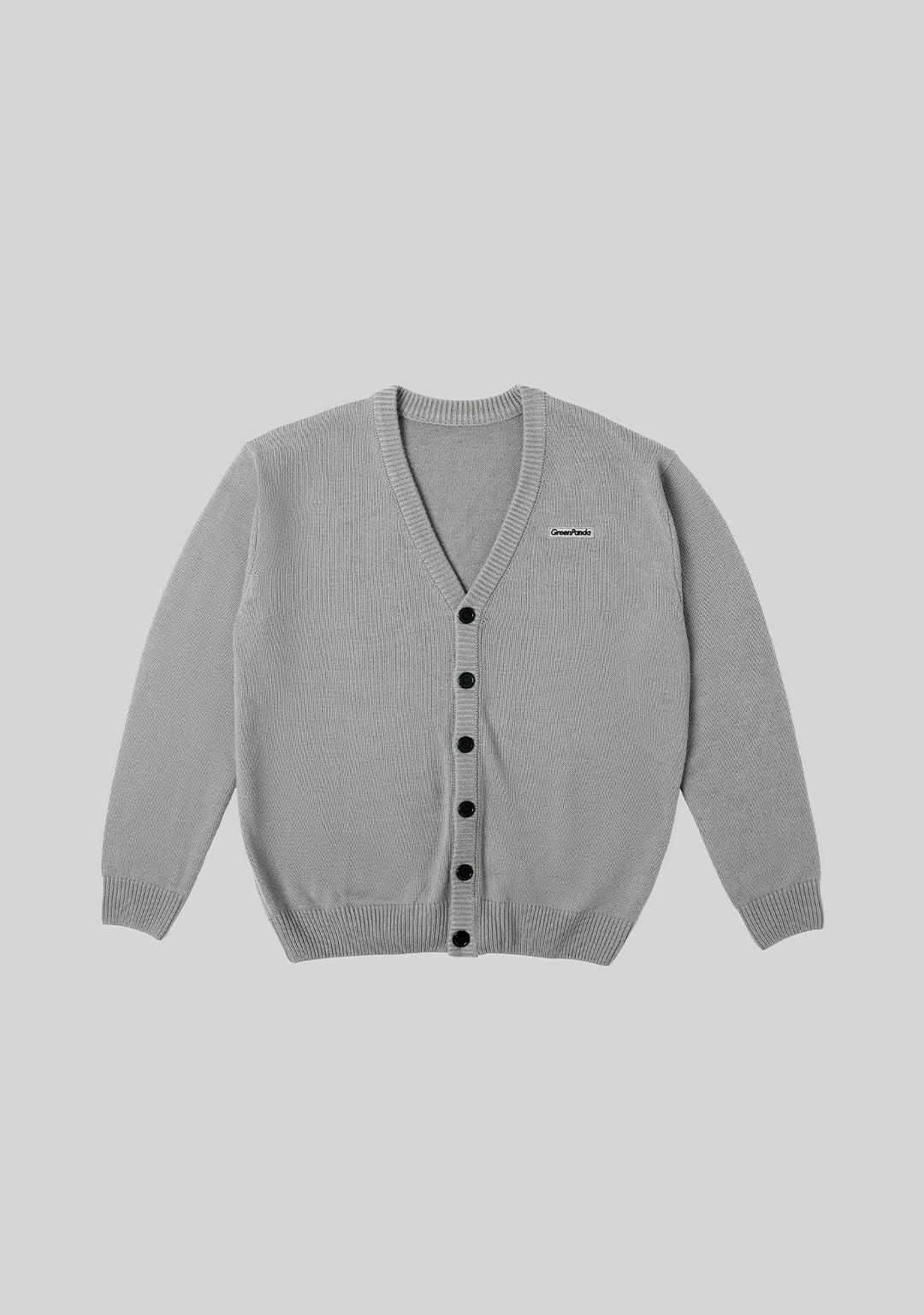 Basic Logo Knit Cardigan - Gray - Greenpanda
