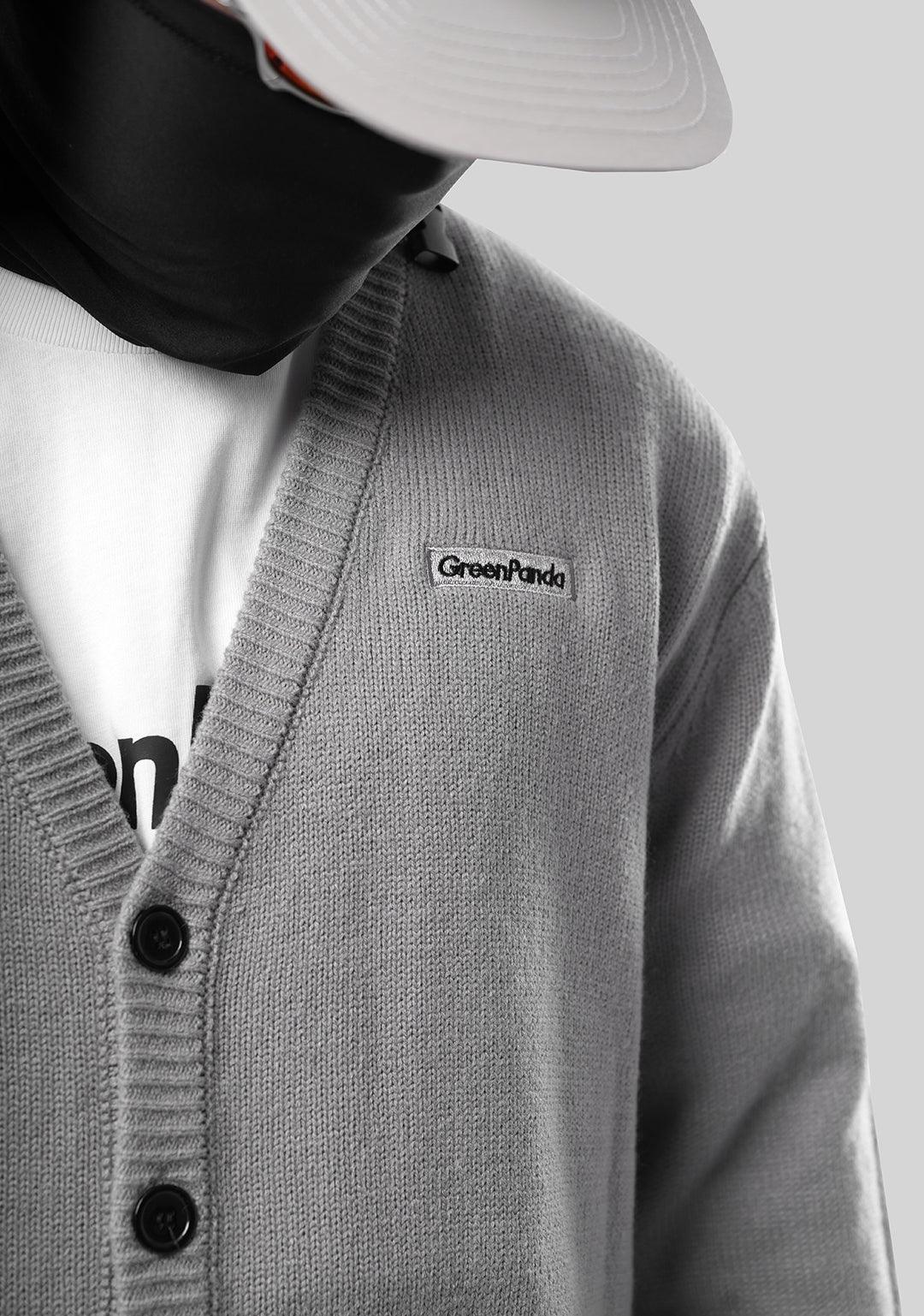 Basic Logo Knit Cardigan - Gray - Greenpanda