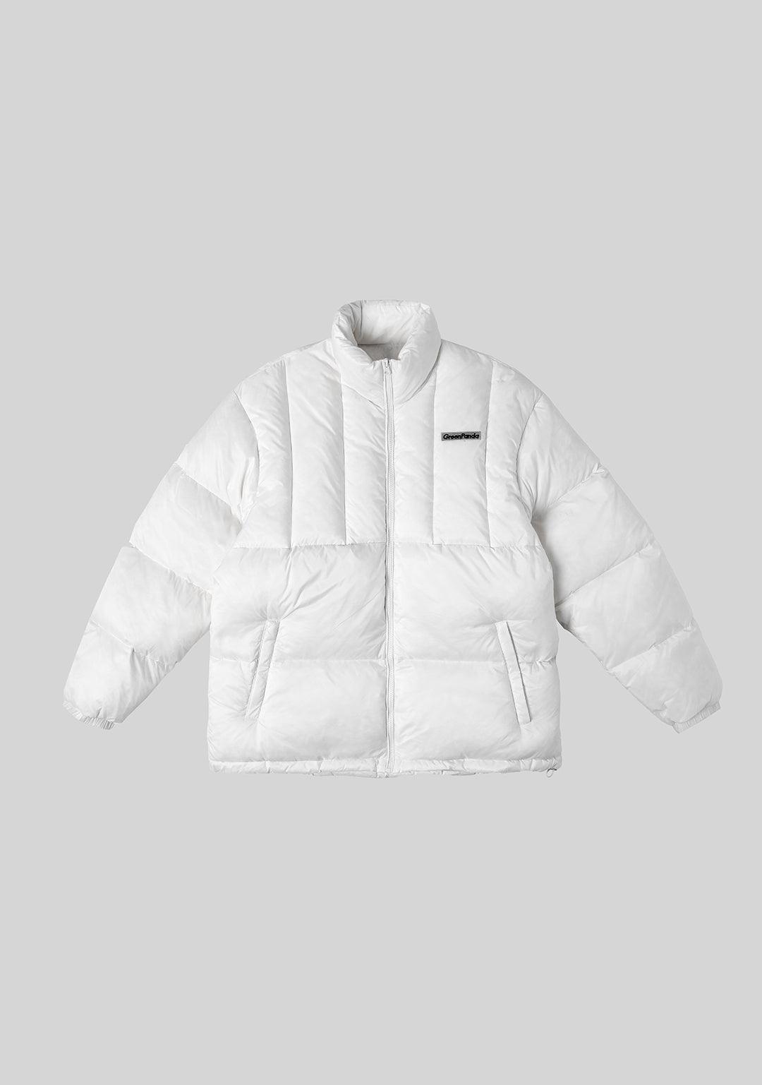 Classic Logo Printed Stand Collar Down Jacket - White - Greenpanda
