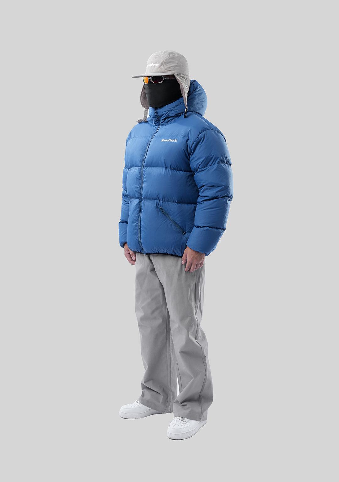 Basic Hooded Down Jacket - Blue - Greenpanda