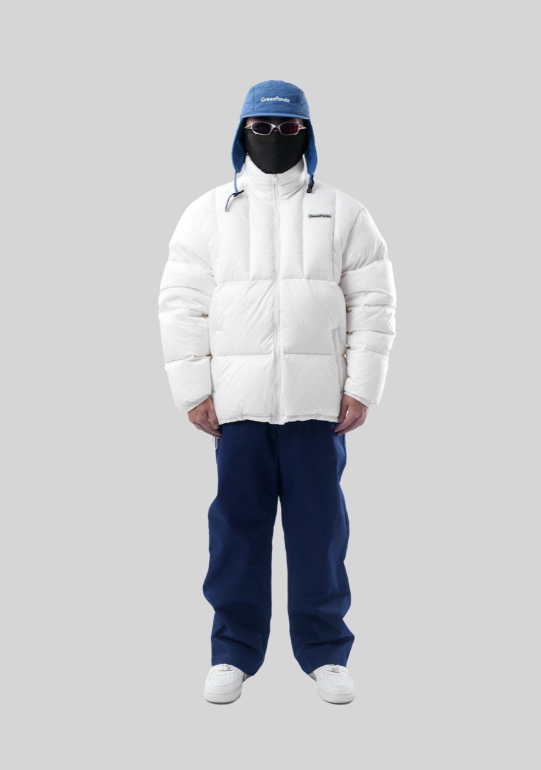 Classic Logo Printed Stand Collar Down Jacket - White - Greenpanda