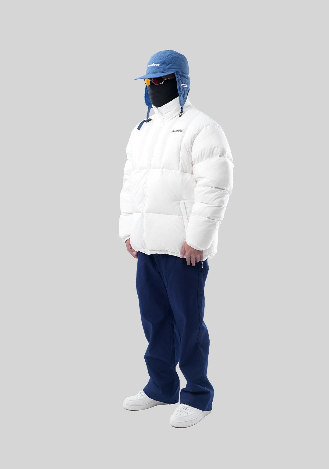 Classic Logo Printed Stand Collar Down Jacket - White - Greenpanda