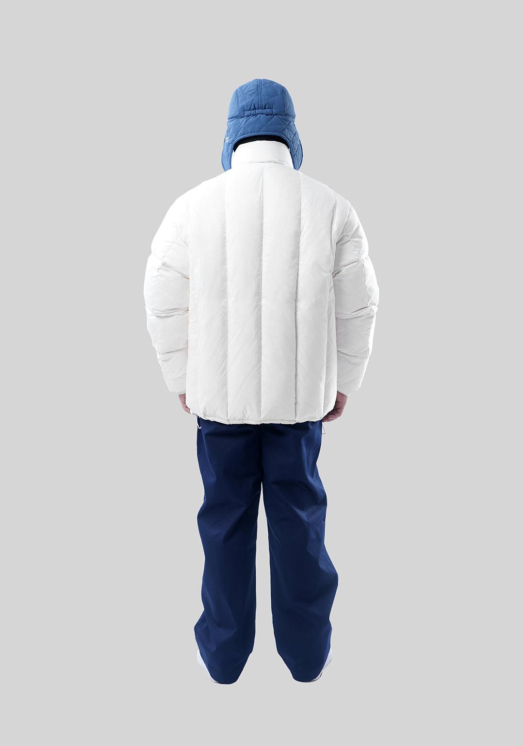 Classic Logo Printed Stand Collar Down Jacket - White - Greenpanda