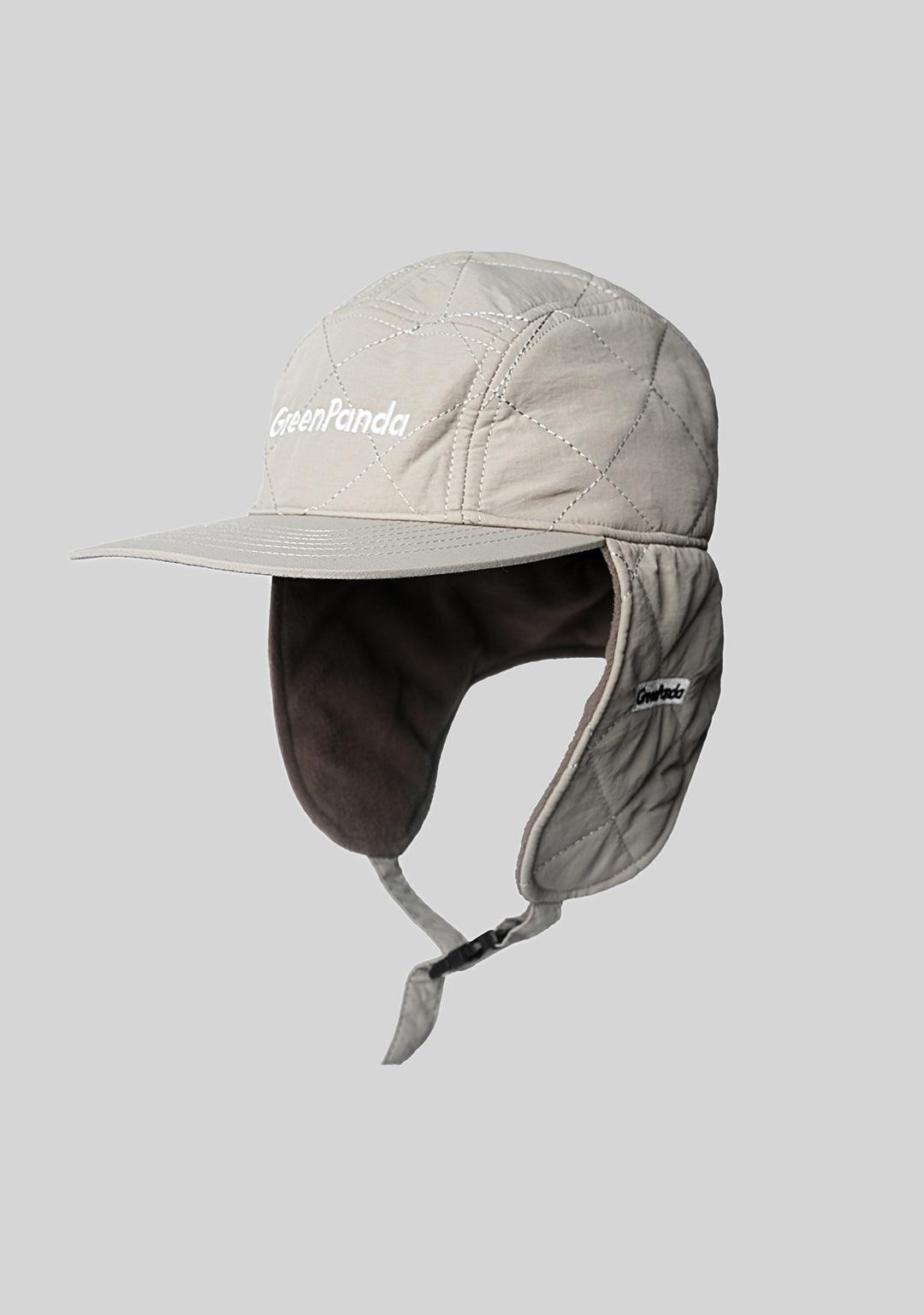 Logo Embroidered Thunderbolt Ear Flap Cap - Gray - Greenpanda