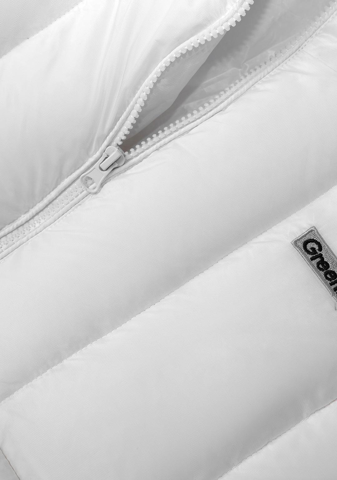 Classic Logo Printed Stand Collar Down Jacket - White - Greenpanda
