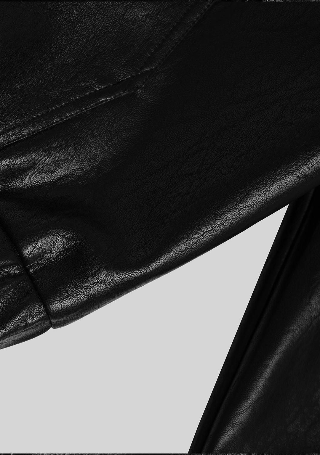 Hooded PU Leather Jacket-Black - Greenpanda