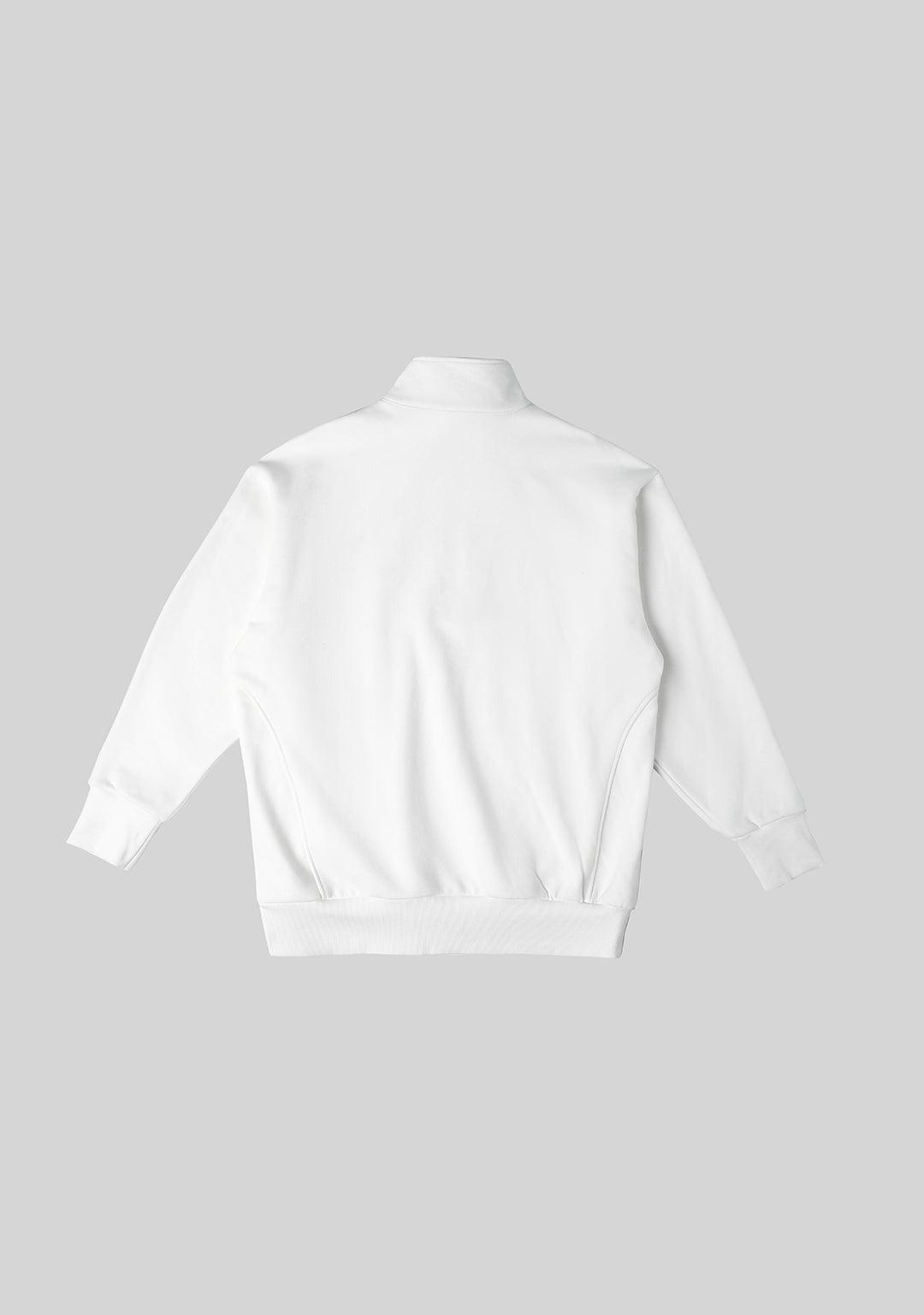 Half Zipper Sweat Top with Collar-White - Greenpanda