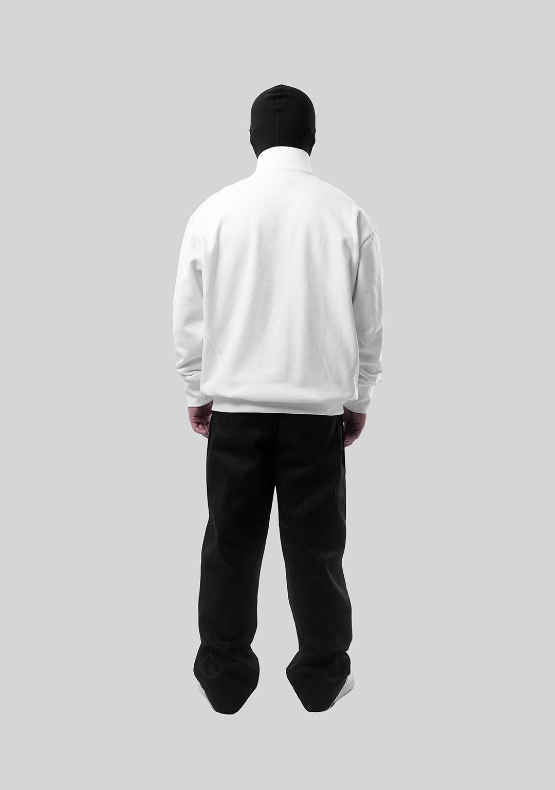 Half Zipper Sweat Top with Collar-White - Greenpanda