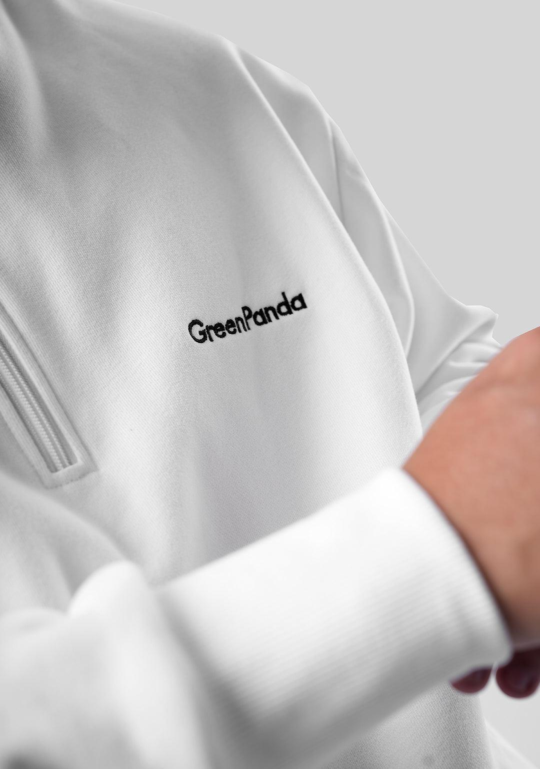 Half Zipper Sweat Top with Collar-White - Greenpanda