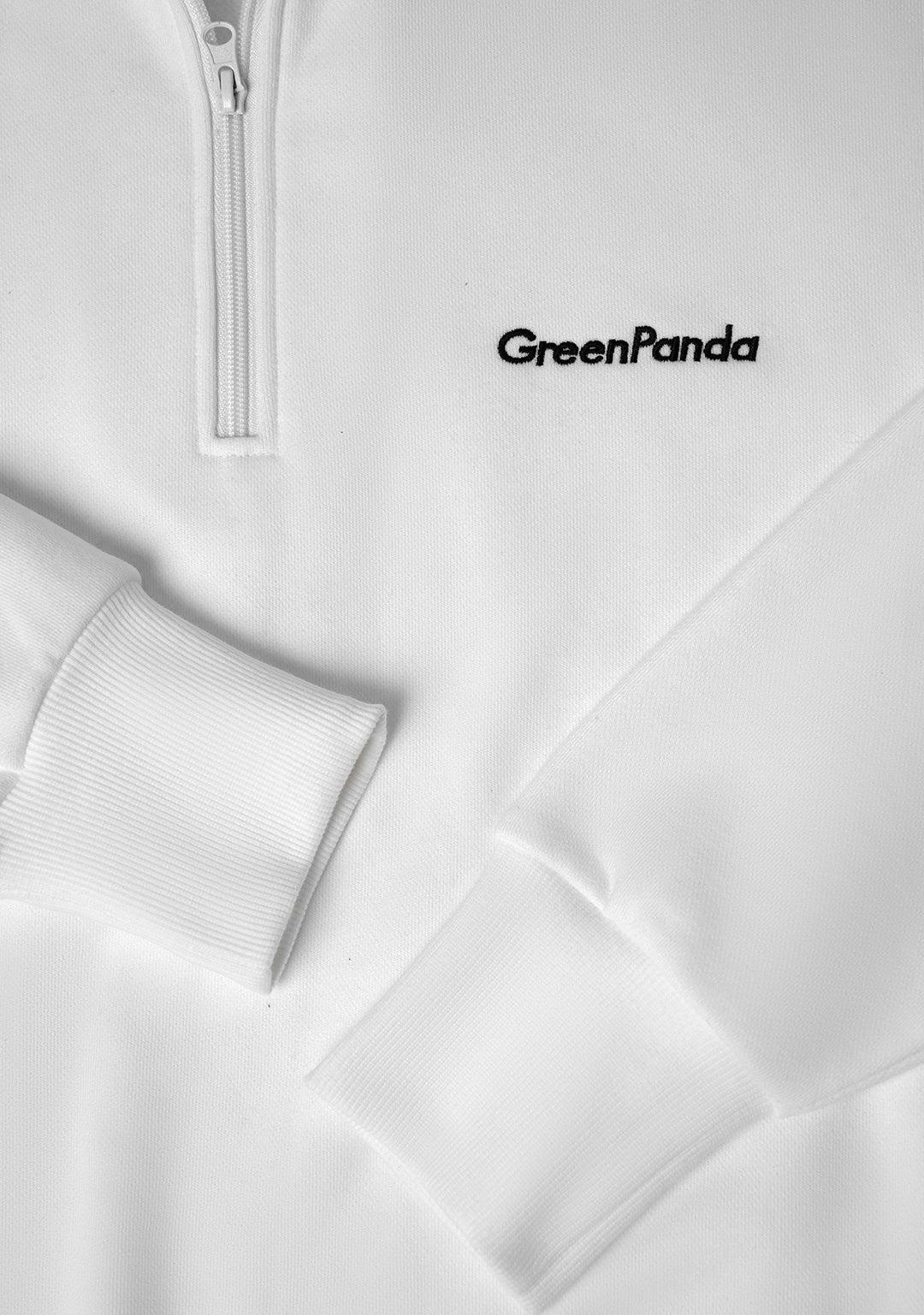 Half Zipper Sweat Top with Collar-White - Greenpanda