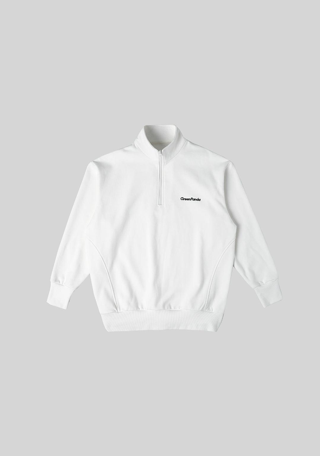 Half Zipper Sweat Top with Collar-White - Greenpanda