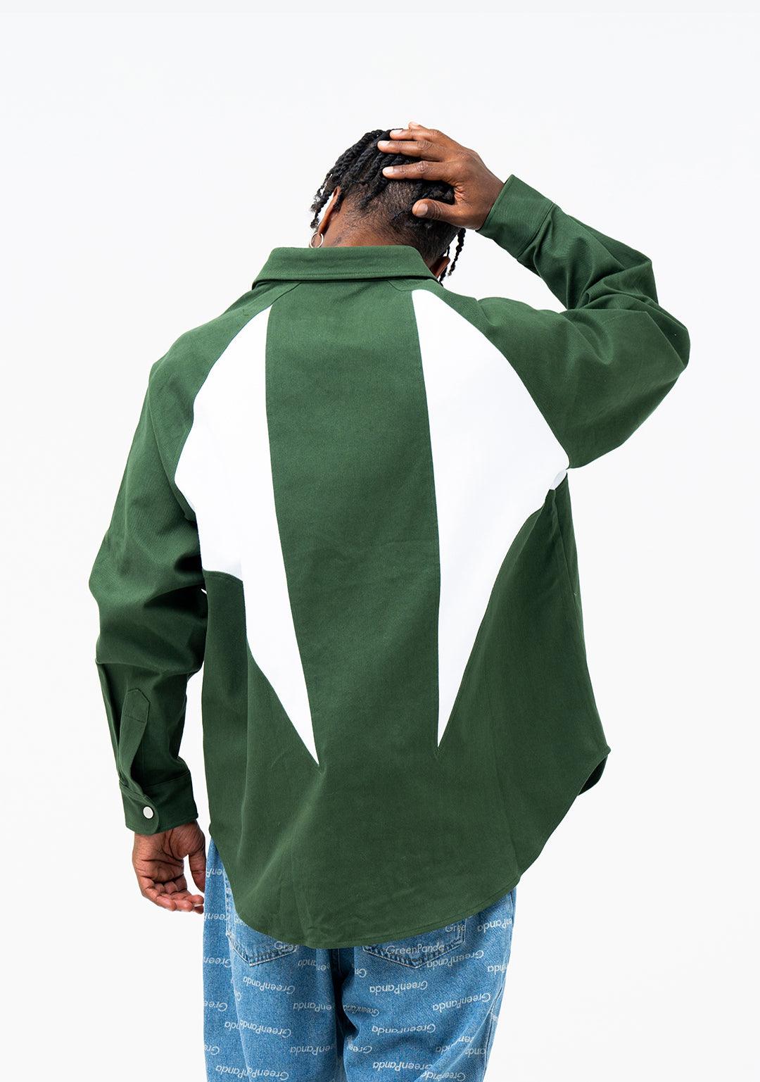 Raglan-sleeve Color Block Shirt - Greenpanda