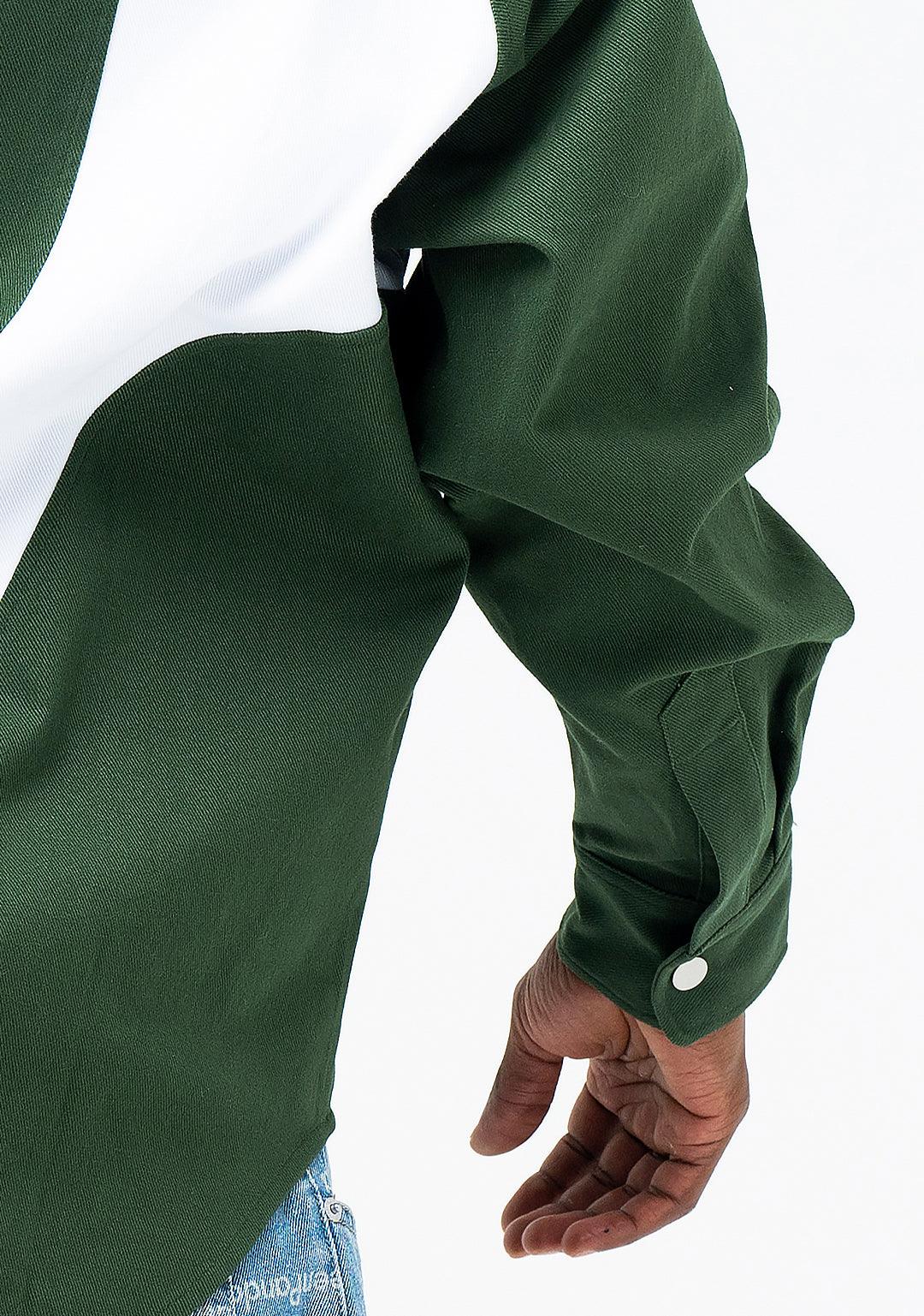 Raglan-sleeve Color Block Shirt - Greenpanda