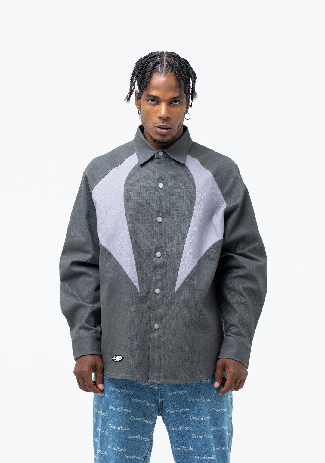Raglan-sleeve Color Block Shirt - Greenpanda