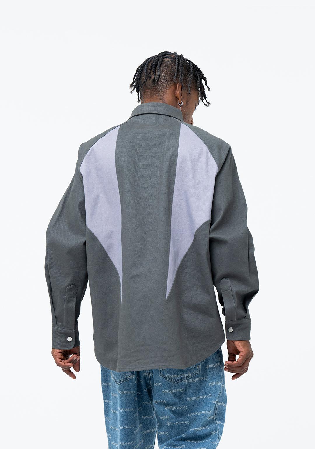 Raglan-sleeve Color Block Shirt - Greenpanda
