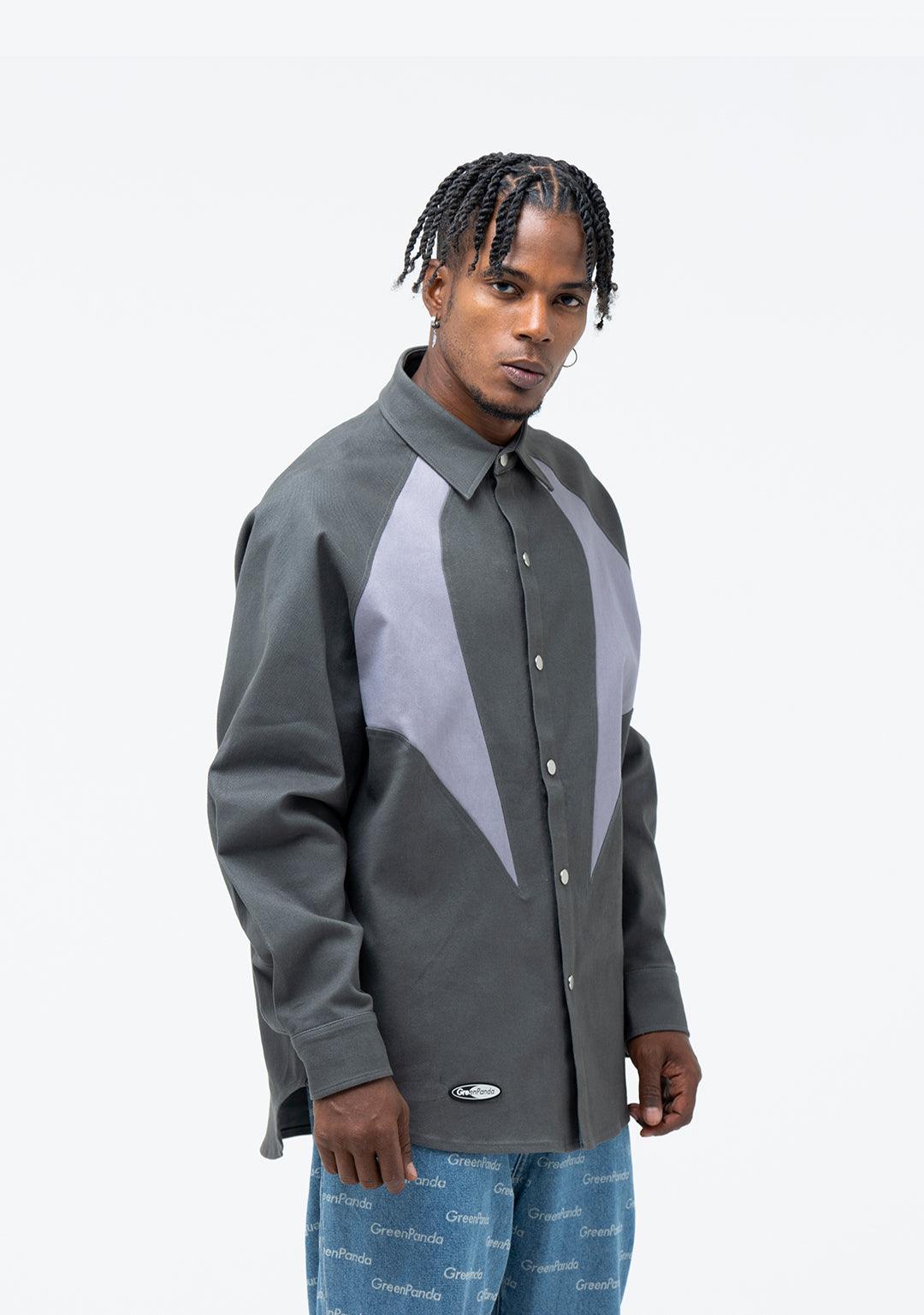 Raglan-sleeve Color Block Shirt - Greenpanda